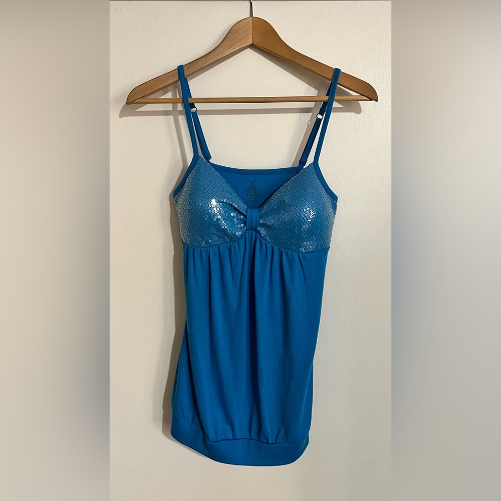 2/$15 g:21 women’s blue top with spaghetti straps and transparent sequins